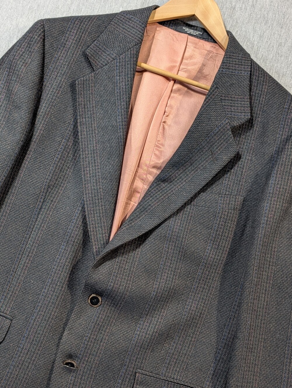 Vintage Lambswool Blazer Men's 44 Grey Black Blue Stripe
